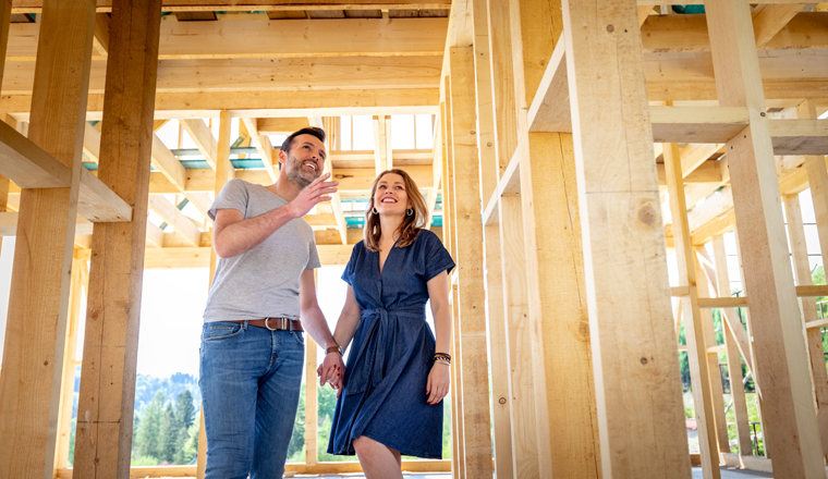 Couple make their dreams of building their own home come true visiting house under construction