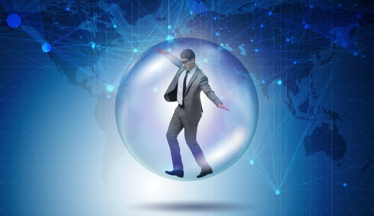 Businessman flying inside the bubble