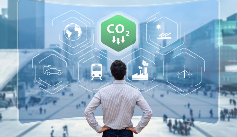 Reduce Carbon Dioxide Emissions to Limit Global Warming and Climate Change. Commitment to Paris Agreement to Lower CO2 levels with Sustainable Development as Renewable Energy and Electric Vehicles