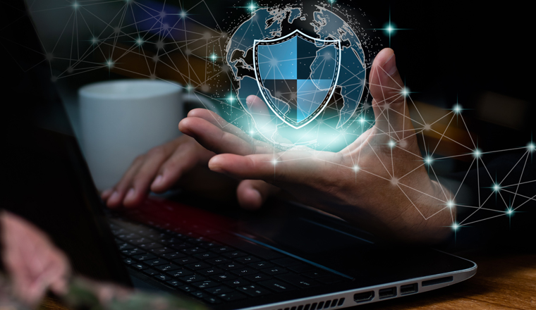Cyber and data security A businesswoman uses a virtual network connection to protect commercial and financial data. Approaches to cyber-security that are technologically innovative.