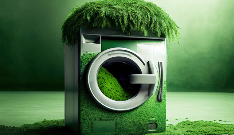 Greenwashing or green sheen concept with washing machine