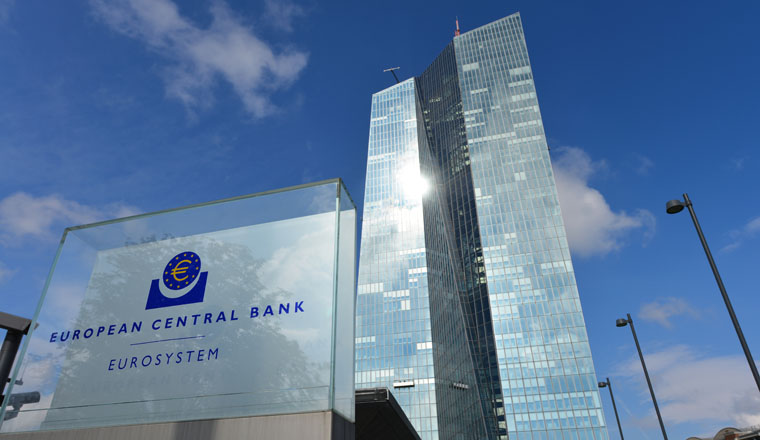 Frankfurt, Hesse / Germany - May 16, 2018: Sign at the entrance of new European Central Bank headquarters in Frankfurt, Germany - the ECB is the central bank for the euro