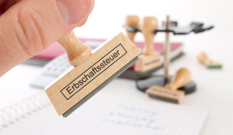 Stempel mit Aufschrift Erbschaftssteuer