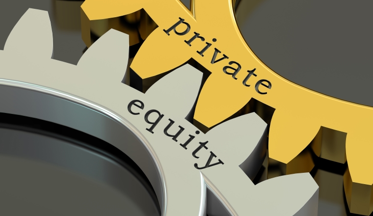 private equity concept on the gearwheels, 3D rendering