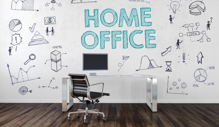 HOME OFFICE | Desk in an office with symbols. 3d Rendering.