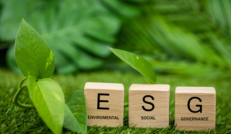 ESG environmental, social and governance concept. ESG words on a wooden block, Idea for sustainable development of the organization. take into account the environment, society and corporate governance 