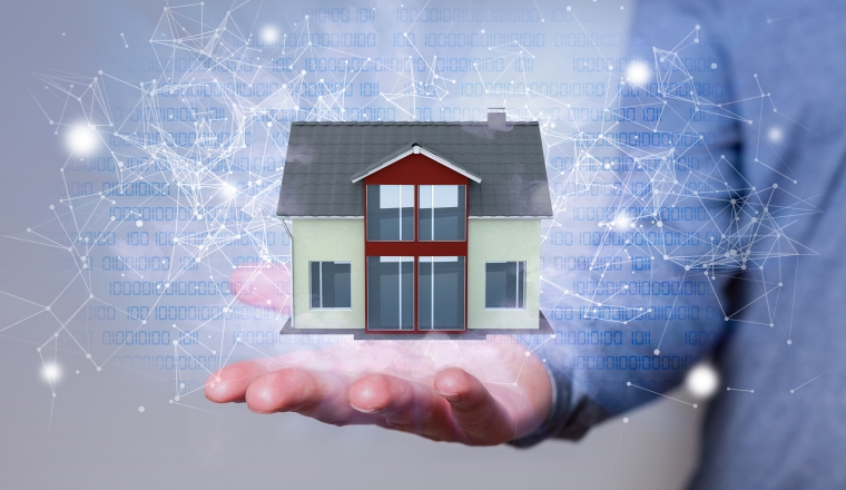 A human hand with networked home.