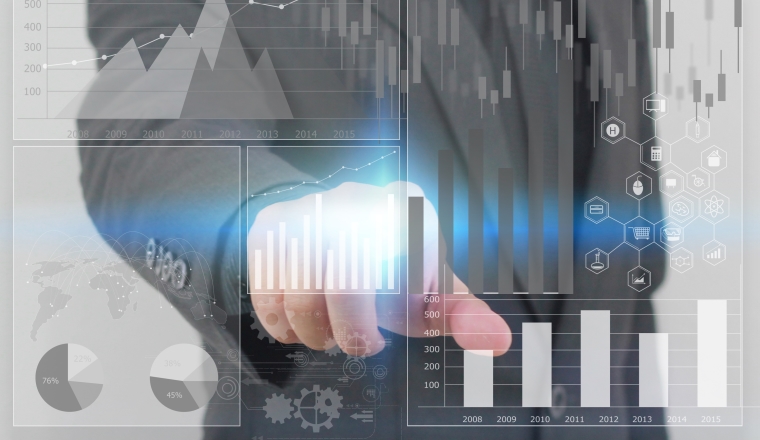 Businessman touching and analysis diagram. Business graph background. financial graph