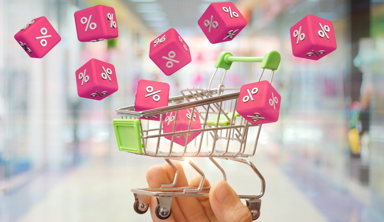 From shopping carts flying cubes with interest. The concept of discounts.