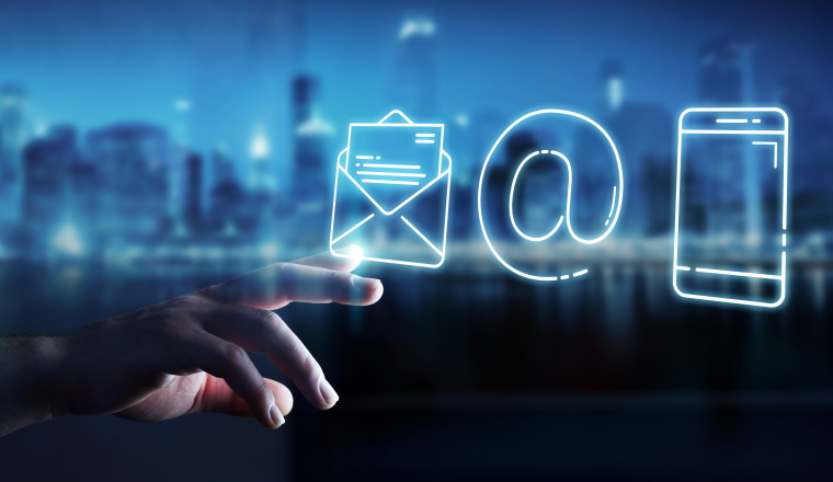 Businessman on blurred background using thin line contact icon