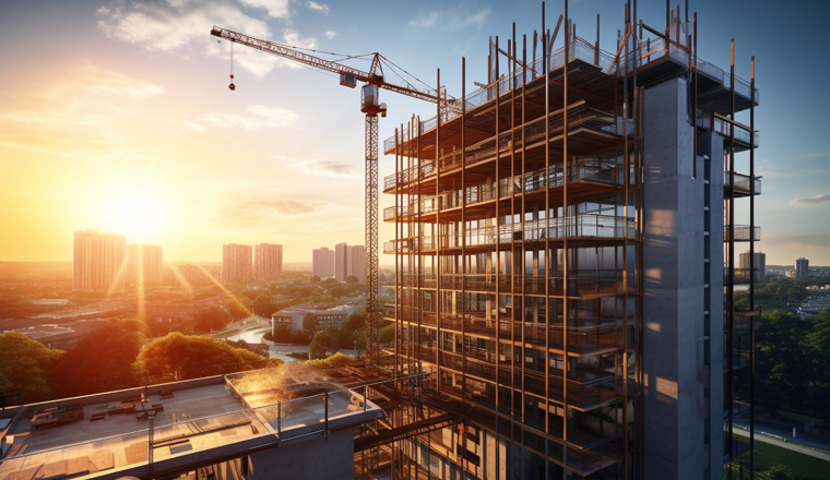 Underconstruction in real estate business with sun rise background