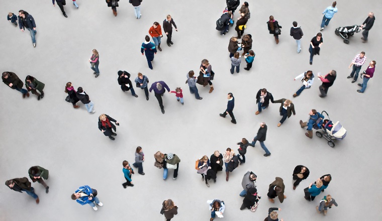 Crowds of people in an urban setting.