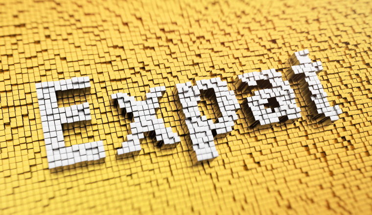 Pixelated word 'Expat' made from cubes, mosaic pattern