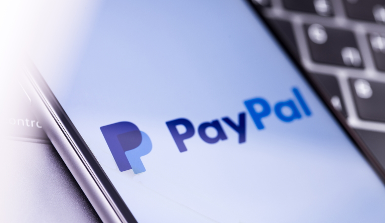 PayPal logo and Apple iPhone. Russia - October 04, 2018