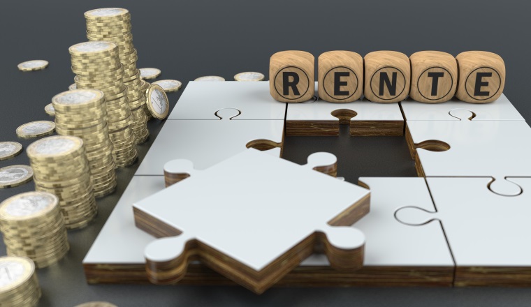 German text Rente, translate Annuity. 3d illustration.