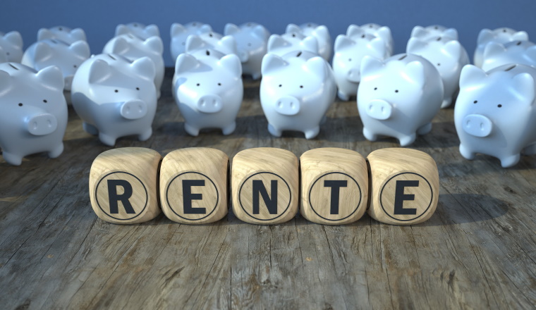 German text Rente, translate Annuity. 3d illustration.