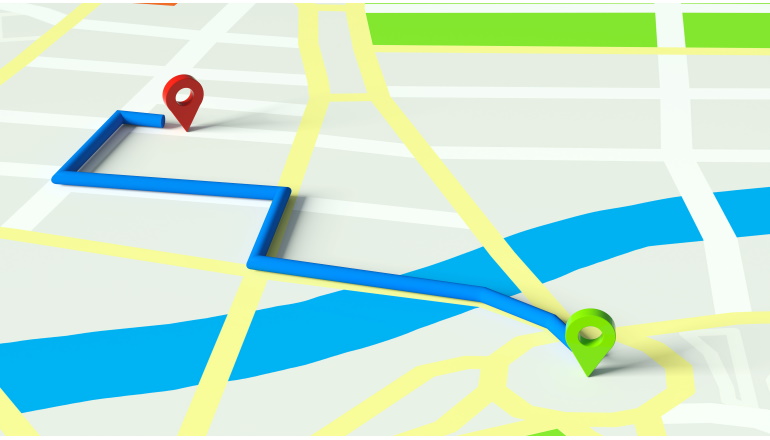 Router mit Start und Ziel für GPS Navigation auf Stadtplan