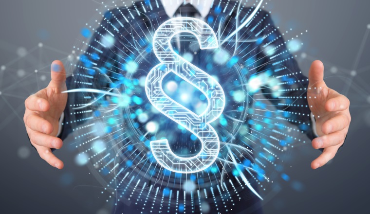 Businessman on blurred background using law paragraph digital hologram 3D rendering