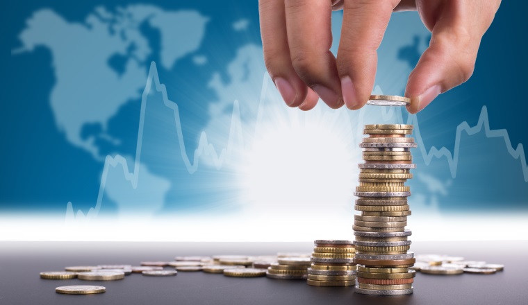 Investment money bank ,stack coin for saving your account with your hand.
