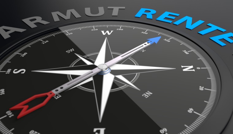 German text Rente, Armut translate Annuity, Poverty.  3d illustration.