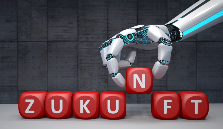 German text Zukunft, translate Future. 3d illustration.