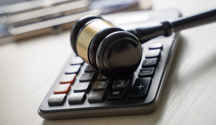 Judge hammer and business report papers, important documents