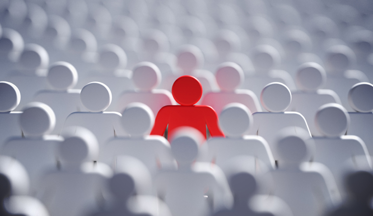 Liadership, difference and standing out of crowd concept. 3D rendered illustration.