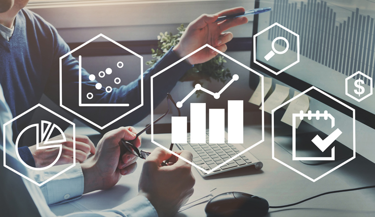 business analytics intelligence concept, financial charts to analyze profit and finance performance of company