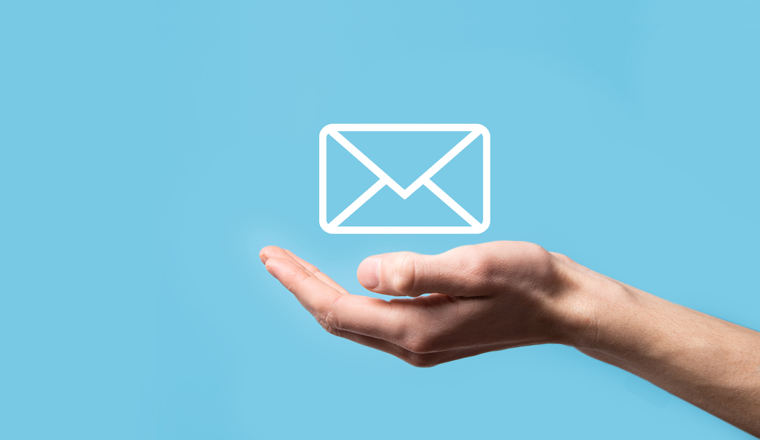 Male hand holding letter icon,email icons .Contact us by newsletter email and protect your personal information from spam mail. Customer service call center contact us.Email marketing and newsletter.