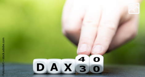 Symbol for the change of the German Stock Market Index Dax30 to Dax40.